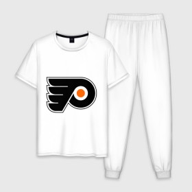 Мужская пижама хлопок с принтом Philadelphia Flyers , 100% хлопок | брюки и футболка прямого кроя, без карманов, на брюках мягкая резинка на поясе и по низу штанин
 | Тематика изображения на принте: hockey | nhl | национальная лига | нхл | филадельфия флаерс | хокей | хоккей