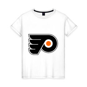 Женская футболка хлопок с принтом Philadelphia Flyers , 100% хлопок | прямой крой, круглый вырез горловины, длина до линии бедер, слегка спущенное плечо | hockey | nhl | национальная лига | нхл | филадельфия флаерс | хокей | хоккей
