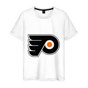 Мужская футболка хлопок с принтом Philadelphia Flyers , 100% хлопок | прямой крой, круглый вырез горловины, длина до линии бедер, слегка спущенное плечо. | Тематика изображения на принте: hockey | nhl | национальная лига | нхл | филадельфия флаерс | хокей | хоккей