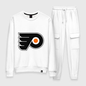 Женский костюм хлопок с принтом Philadelphia Flyers , 100% хлопок | на свитшоте круглая горловина, мягкая резинка по низу. Брюки заужены к низу, на них два вида карманов: два 
