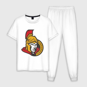 Мужская пижама хлопок с принтом Ottawa Senators , 100% хлопок | брюки и футболка прямого кроя, без карманов, на брюках мягкая резинка на поясе и по низу штанин
 | Тематика изображения на принте: ottawa senators | канадский хоккей | нхл | оттава сенаторс | хокей | хоккей | хоккейная лига