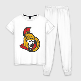 Женская пижама хлопок с принтом Ottawa Senators , 100% хлопок | брюки и футболка прямого кроя, без карманов, на брюках мягкая резинка на поясе и по низу штанин | ottawa senators | канадский хоккей | нхл | оттава сенаторс | хокей | хоккей | хоккейная лига