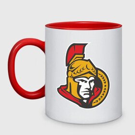 Кружка двухцветная с принтом Ottawa Senators , керамика | объем — 330 мл, диаметр — 80 мм. Цветная ручка и кайма сверху, в некоторых цветах — вся внутренняя часть | ottawa senators | канадский хоккей | нхл | оттава сенаторс | хокей | хоккей | хоккейная лига