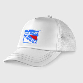 Детская кепка тракер с принтом New York Rangers , Козырек - 100% хлопок. Кепка - 100% полиэстер, Задняя часть - сетка | универсальный размер, пластиковая застёжка | new york rangers | nhl | национальная хоккейная лига | нью йорк рейнджерс | хоккей | хоккейная лига