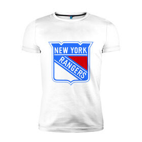 Мужская футболка премиум с принтом New York Rangers , 92% хлопок, 8% лайкра | приталенный силуэт, круглый вырез ворота, длина до линии бедра, короткий рукав | Тематика изображения на принте: new york rangers | nhl | национальная хоккейная лига | нью йорк рейнджерс | хоккей | хоккейная лига