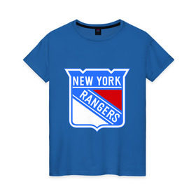 Женская футболка хлопок с принтом New York Rangers , 100% хлопок | прямой крой, круглый вырез горловины, длина до линии бедер, слегка спущенное плечо | new york rangers | nhl | национальная хоккейная лига | нью йорк рейнджерс | хоккей | хоккейная лига