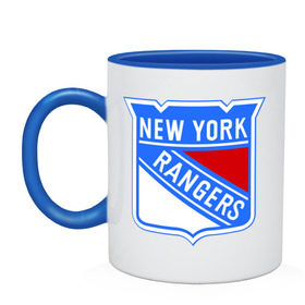 Кружка двухцветная с принтом New York Rangers , керамика | объем — 330 мл, диаметр — 80 мм. Цветная ручка и кайма сверху, в некоторых цветах — вся внутренняя часть | new york rangers | nhl | национальная хоккейная лига | нью йорк рейнджерс | хоккей | хоккейная лига