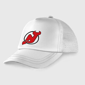 Детская кепка тракер с принтом New Jersey Devils , Козырек - 100% хлопок. Кепка - 100% полиэстер, Задняя часть - сетка | универсальный размер, пластиковая застёжка | национальная хоккейная лига | нхл | нью джерси девилс