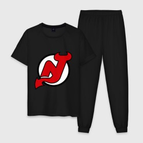 Мужская пижама хлопок с принтом New Jersey Devils , 100% хлопок | брюки и футболка прямого кроя, без карманов, на брюках мягкая резинка на поясе и по низу штанин
 | Тематика изображения на принте: национальная хоккейная лига | нхл | нью джерси девилс