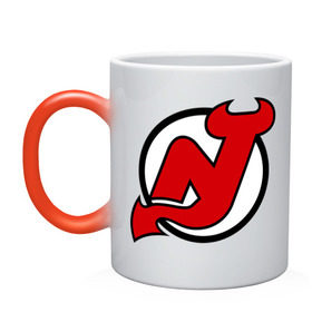 Кружка хамелеон с принтом New Jersey Devils , керамика | меняет цвет при нагревании, емкость 330 мл | Тематика изображения на принте: национальная хоккейная лига | нхл | нью джерси девилс