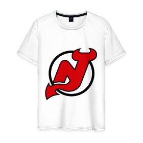 Мужская футболка хлопок с принтом New Jersey Devils , 100% хлопок | прямой крой, круглый вырез горловины, длина до линии бедер, слегка спущенное плечо. | национальная хоккейная лига | нхл | нью джерси девилс