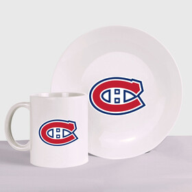 Набор: тарелка + кружка с принтом Montreal Canadiens , керамика | Кружка: объем — 330 мл, диаметр — 80 мм. Принт наносится на бока кружки, можно сделать два разных изображения. 
Тарелка: диаметр - 210 мм, диаметр для нанесения принта - 120 мм. | montreal canadiens | канадская хоккейная лига | монтреал | нхл | хокей | хоккей