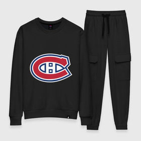 Женский костюм хлопок с принтом Montreal Canadiens , 100% хлопок | на свитшоте круглая горловина, мягкая резинка по низу. Брюки заужены к низу, на них два вида карманов: два 