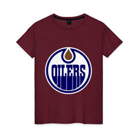 Женская футболка хлопок с принтом Edmonton Oilers , 100% хлопок | прямой крой, круглый вырез горловины, длина до линии бедер, слегка спущенное плечо | edmonton oilers | nhl | нхл | хокей | хоккей | эдмонтон ойлерс