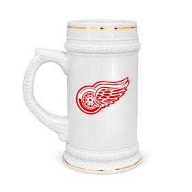 Кружка пивная с принтом Detroit Red Wings ,  керамика (Материал выдерживает высокую температуру, стоит избегать резкого перепада температур) |  объем 630 мл | hockey | nhl | лига | нхл | хокей | хоккей | хоккейная лига