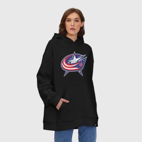 Худи SuperOversize хлопок с принтом Columbus Blue Jackets , 70% хлопок, 30% полиэстер, мягкий начес внутри | карман-кенгуру, эластичная резинка на манжетах и по нижней кромке, двухслойный капюшон
 | columbus blue jackets | nhl | коламбас блю джекетс | нхл | хоккей