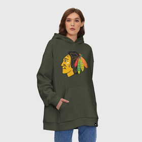 Худи SuperOversize хлопок с принтом Chicago Blackhawks , 70% хлопок, 30% полиэстер, мягкий начес внутри | карман-кенгуру, эластичная резинка на манжетах и по нижней кромке, двухслойный капюшон
 | chicago blackhawks | nhl | нхл | хоккей | чикаго блэкхоукс | чикаго хоккей