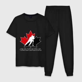 Мужская пижама хлопок с принтом Canada , 100% хлопок | брюки и футболка прямого кроя, без карманов, на брюках мягкая резинка на поясе и по низу штанин
 | Тематика изображения на принте: canada | hockey | nhl | канада | лига | нхл | хокей | хокейнаялига | хоккей | хоккейная лига