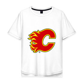Мужская футболка хлопок Oversize с принтом Calgary Flames , 100% хлопок | свободный крой, круглый ворот, “спинка” длиннее передней части | calgary flames | nhl | гелери флеймс | нхл | хоккей | хоккейная лига