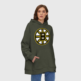 Худи SuperOversize хлопок с принтом Boston Bruins , 70% хлопок, 30% полиэстер, мягкий начес внутри | карман-кенгуру, эластичная резинка на манжетах и по нижней кромке, двухслойный капюшон
 | нхл | хоккейная лига