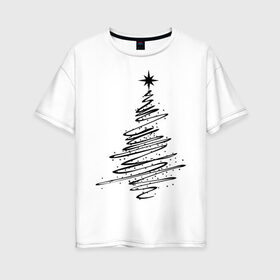 Женская футболка хлопок Oversize с принтом Ёлка (2) , 100% хлопок | свободный крой, круглый ворот, спущенный рукав, длина до линии бедер
 | new year | ёлка | нг | новогоднее дерево | новый год