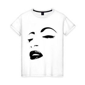 Женская футболка хлопок с принтом Лицо , 100% хлопок | прямой крой, круглый вырез горловины, длина до линии бедер, слегка спущенное плечо | глаза | губы | девушка | лицо