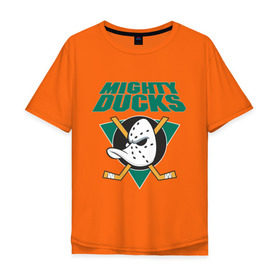 Мужская футболка хлопок Oversize с принтом Anaheim Mighty Ducks , 100% хлопок | свободный крой, круглый ворот, “спинка” длиннее передней части | anaheim mighty ducks | майти дакс | национальная лига калифорнии | хокей | хоккей