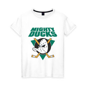 Женская футболка хлопок с принтом Anaheim Mighty Ducks , 100% хлопок | прямой крой, круглый вырез горловины, длина до линии бедер, слегка спущенное плечо | anaheim mighty ducks | майти дакс | национальная лига калифорнии | хокей | хоккей