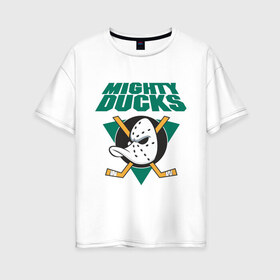 Женская футболка хлопок Oversize с принтом Anaheim Mighty Ducks , 100% хлопок | свободный крой, круглый ворот, спущенный рукав, длина до линии бедер
 | anaheim mighty ducks | майти дакс | национальная лига калифорнии | хокей | хоккей