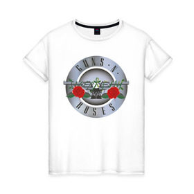 Женская футболка хлопок с принтом Guns`n`Roses , 100% хлопок | прямой крой, круглый вырез горловины, длина до линии бедер, слегка спущенное плечо | guns | gunsnroses | metall | rock | roses | метал | металл | рок