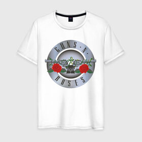 Мужская футболка хлопок с принтом Guns`n`Roses , 100% хлопок | прямой крой, круглый вырез горловины, длина до линии бедер, слегка спущенное плечо. | Тематика изображения на принте: guns | gunsnroses | metall | rock | roses | метал | металл | рок