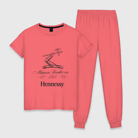 Женская пижама хлопок с принтом Hennessy , 100% хлопок | брюки и футболка прямого кроя, без карманов, на брюках мягкая резинка на поясе и по низу штанин | cognac | hennessy | бар | бармен | коньяк | хеннесси