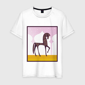 Мужская футболка хлопок с принтом Лошадь , 100% хлопок | прямой крой, круглый вырез горловины, длина до линии бедер, слегка спущенное плечо. | 