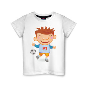 Детская футболка хлопок с принтом Маленький футболист , 100% хлопок | круглый вырез горловины, полуприлегающий силуэт, длина до линии бедер | 