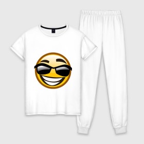Женская пижама хлопок с принтом Emoticons tonygines (3) , 100% хлопок | брюки и футболка прямого кроя, без карманов, на брюках мягкая резинка на поясе и по низу штанин | 