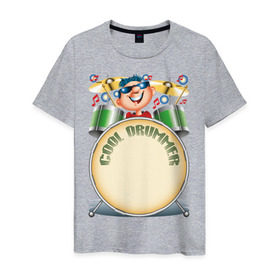 Мужская футболка хлопок с принтом Cool Drummer , 100% хлопок | прямой крой, круглый вырез горловины, длина до линии бедер, слегка спущенное плечо. | Тематика изображения на принте: барабанщик | музыка | музыкант | ударник