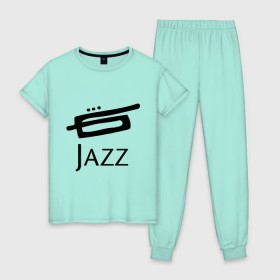 Женская пижама хлопок с принтом Jazz (3) , 100% хлопок | брюки и футболка прямого кроя, без карманов, на брюках мягкая резинка на поясе и по низу штанин | Тематика изображения на принте: джаз | живая музыка | импровизация | инструмент | труба