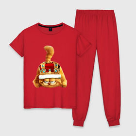 Женская пижама хлопок с принтом Гарфилд (2) , 100% хлопок | брюки и футболка прямого кроя, без карманов, на брюках мягкая резинка на поясе и по низу штанин | гарфилд garfield | король | корона | кот | царь