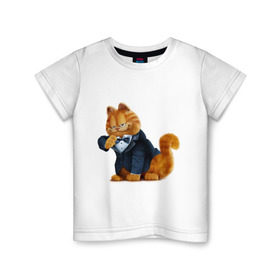 Детская футболка хлопок с принтом Гарфилд (4) , 100% хлопок | круглый вырез горловины, полуприлегающий силуэт, длина до линии бедер | Тематика изображения на принте: garfield | гарфилд | кот гарфилд | коты | кошки | мультик | фильм