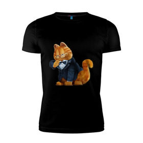 Мужская футболка премиум с принтом Гарфилд (4) , 92% хлопок, 8% лайкра | приталенный силуэт, круглый вырез ворота, длина до линии бедра, короткий рукав | garfield | гарфилд | кот гарфилд | коты | кошки | мультик | фильм