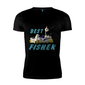 Мужская футболка премиум с принтом Best fisher , 92% хлопок, 8% лайкра | приталенный силуэт, круглый вырез ворота, длина до линии бедра, короткий рукав | клев | лодка | лучший рыбак | на рыбалке | ноживка | рыбак в лодке | рыбалка | удочка | улов