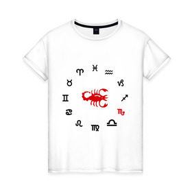 Женская футболка хлопок с принтом Скорпион (5) , 100% хлопок | прямой крой, круглый вырез горловины, длина до линии бедер, слегка спущенное плечо | zodiac | гороскоп | знак зодиака | знаки зодиака | скрпион