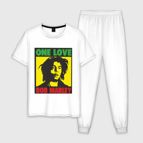 Мужская пижама хлопок с принтом Marley , 100% хлопок | брюки и футболка прямого кроя, без карманов, на брюках мягкая резинка на поясе и по низу штанин
 | Тематика изображения на принте: bob marley | боб марли | регги | ямайка