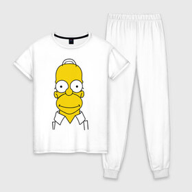 Женская пижама хлопок с принтом Simpsons (11) , 100% хлопок | брюки и футболка прямого кроя, без карманов, на брюках мягкая резинка на поясе и по низу штанин | гомер