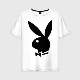 Женская футболка хлопок Oversize с принтом Playboy , 100% хлопок | свободный крой, круглый ворот, спущенный рукав, длина до линии бедер
 | кролик | плейбой
