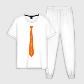 Мужская пижама хлопок с принтом Стильный оранжевый галстук , 100% хлопок | брюки и футболка прямого кроя, без карманов, на брюках мягкая резинка на поясе и по низу штанин
 | гастук | оранжевый | стиль | стильный