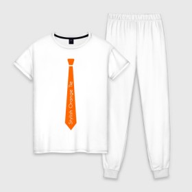 Женская пижама хлопок с принтом Стильный оранжевый галстук , 100% хлопок | брюки и футболка прямого кроя, без карманов, на брюках мягкая резинка на поясе и по низу штанин | гастук | оранжевый | стиль | стильный