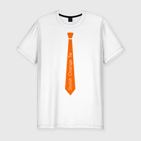 Мужская футболка премиум с принтом Стильный оранжевый галстук , 92% хлопок, 8% лайкра | приталенный силуэт, круглый вырез ворота, длина до линии бедра, короткий рукав | гастук | оранжевый | стиль | стильный
