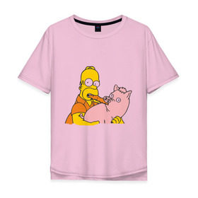 Мужская футболка хлопок Oversize с принтом Гомер и свинья , 100% хлопок | свободный крой, круглый ворот, “спинка” длиннее передней части | гомер