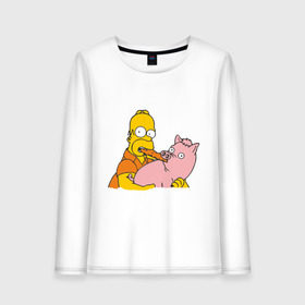 Женский лонгслив хлопок с принтом Гомер и свинья , 100% хлопок |  | Тематика изображения на принте: гомер